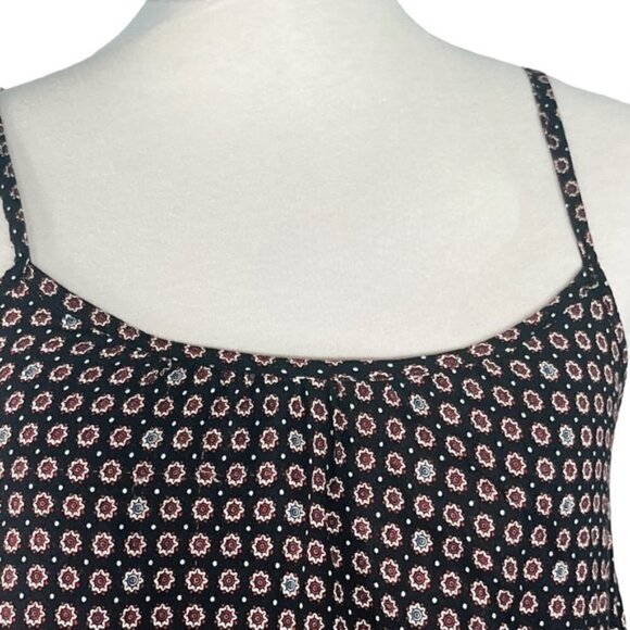 BOHO style tank top a-line lightweight tunic 1 size black with red white floral - Picture 3 of 13
